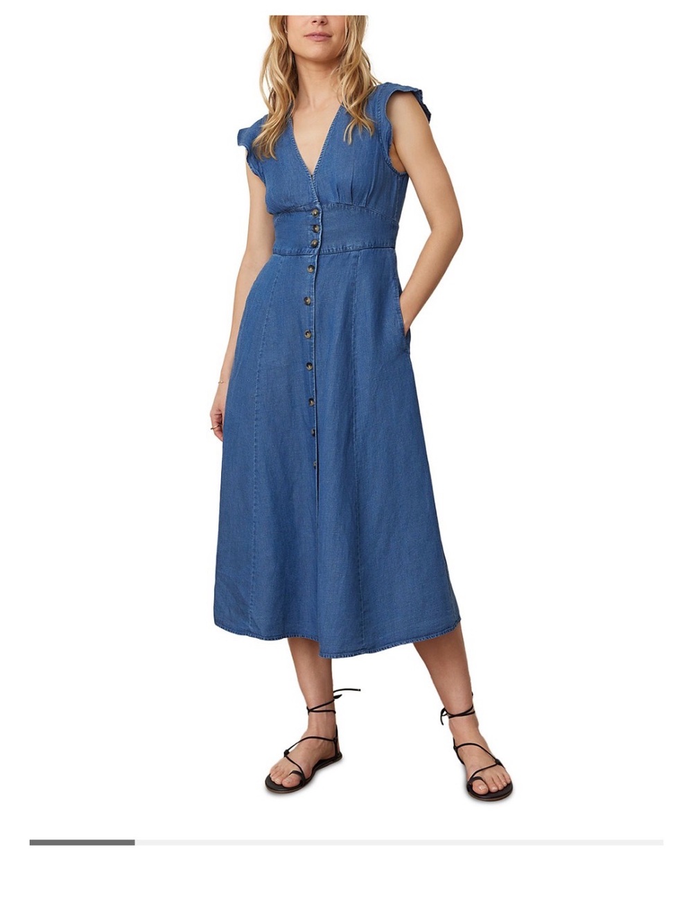 Marine Layer Denim Camila Flutter Sleeve Midi Dress Size S